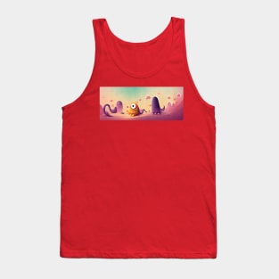 Lovely Pink Monster Scene Tank Top